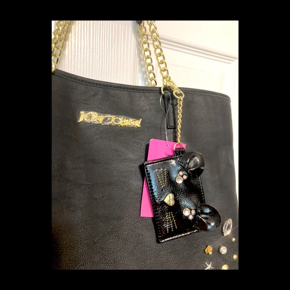 Betsy Johnson Large Black Studded Pins Tote w/ Small Crossbody. NWT! - Picture 6 of 16